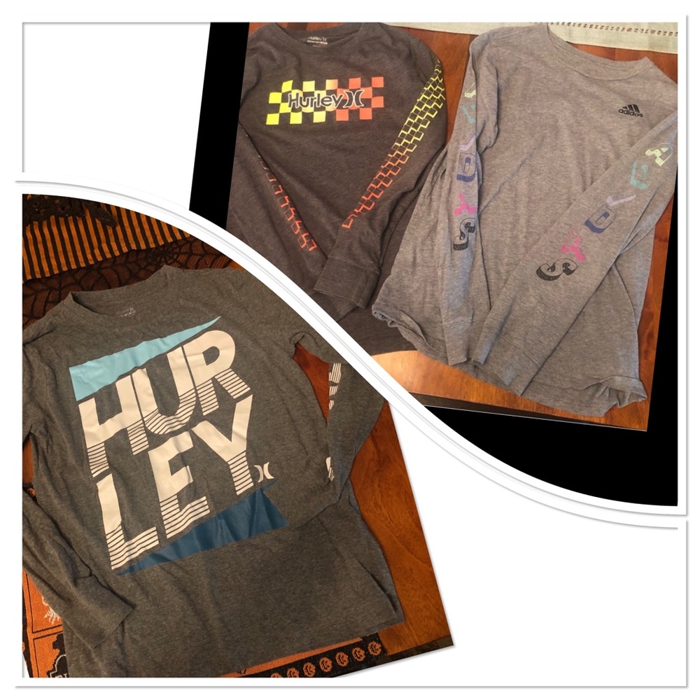 Hurley and Adidas Kids Long Sleeve Shirts - Gray